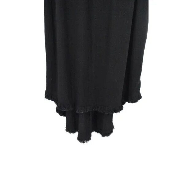 Boho Linen Blend Sun dress High Low Fringe Black with pockets Size Large - Picture 5 of 8
